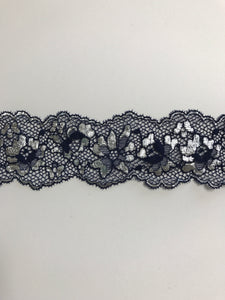 Navy & Silver 2.25" Wide Stretch Lace