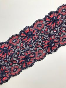 Navy & Red 6.75" Wide Stretch Lace