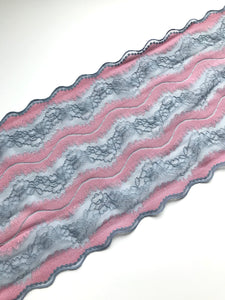 Pink & Blue-Gray 7.5" Wide Stretch Lace