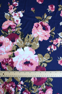 Sheri Floral on Navy Double Brushed Poly