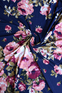 Sheri Floral on Navy Double Brushed Poly