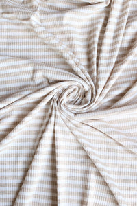 Oatmeal & White Stripe Poly Rib Knit