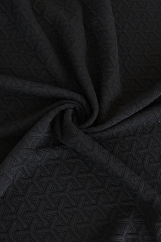 Black Interwoven Squares Quilted Knit | By The Half Yard