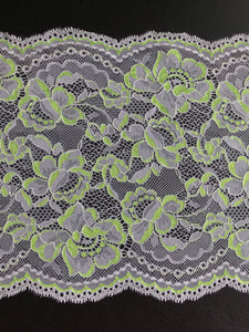 White & Neon Yellow 8.75" Wide Stretch Lace