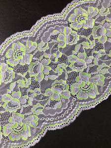 White & Neon Yellow 8.75" Wide Stretch Lace