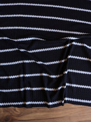 Load image into Gallery viewer, 1.5" Black &amp; .5" Ivory Stripe Waffle Sweater Knit