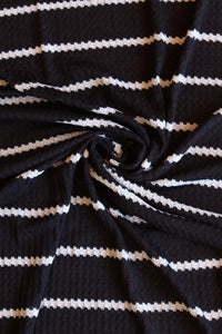 1.5" Black & .5" Ivory Stripe Waffle Sweater Knit