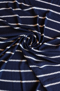 1.5" Navy & .5" Ivory Stripe Waffle Sweater Knit