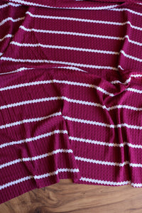 1.5" Burgundy & .5" Ivory Stripe Waffle Sweater Knit