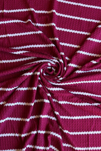 1.5" Burgundy & .5" Ivory Stripe Waffle Sweater Knit