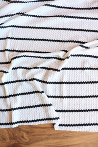 1.5" Ivory & .5" Black Stripe Waffle Sweater Knit