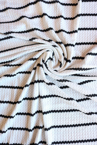 1.5" Ivory & .5" Black Stripe Waffle Sweater Knit
