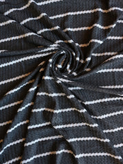 Load image into Gallery viewer, 1.5" Charcoal &amp; .5" Ivory Stripe Waffle Sweater Knit
