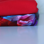 Load image into Gallery viewer, Floral Transformation &amp; Red Ribbed Swim Bundle | 1/2YD Each
