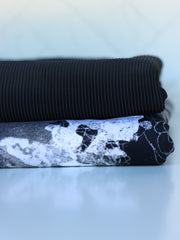 Load image into Gallery viewer, Monochrome Abstract Floral &amp; Black Ribbed Swim Bundle | 1/2YD Each