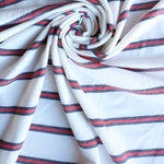 Load image into Gallery viewer, Tomato &amp; Navy Stripe on Ivory French Terry
