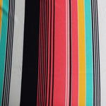 Load image into Gallery viewer, Coral/Mint/Yellow/Black/White Vertical Stripe Double Brushed Poly
