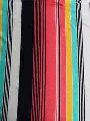 Load image into Gallery viewer, Coral/Mint/Yellow/Black/White Vertical Stripe Double Brushed Poly
