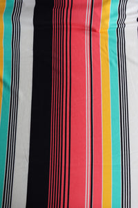 Coral/Mint/Yellow/Black/White Vertical Stripe Double Brushed Poly