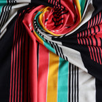 Load image into Gallery viewer, Coral/Mint/Yellow/Black/White Vertical Stripe Double Brushed Poly
