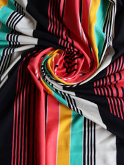 Load image into Gallery viewer, Coral/Mint/Yellow/Black/White Vertical Stripe Double Brushed Poly
