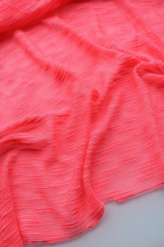 Neon Coral Pink Slub Hacci Sweater Knit