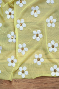 Daisies on Yellow Stretch Mesh