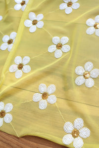 Daisies on Yellow Stretch Mesh