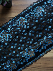 Load image into Gallery viewer, 3YD 13IN REMNANT; Black &amp; Blue Shimmer 9&quot; Wide Stretch Lace
