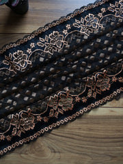 Load image into Gallery viewer, Black &amp; Honey Shimmer 9&quot; Wide Stretch Lace
