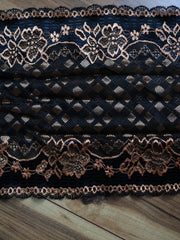 Load image into Gallery viewer, Black &amp; Honey Shimmer 9&quot; Wide Stretch Lace
