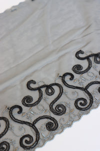 Gray Scrolls 8.5" Wide Embroidered Lace Trim