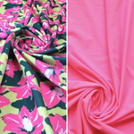 Load image into Gallery viewer, Pink + Green Floral &amp; Tropic Pink Matte Swim Bundle | 1/2YD Each
