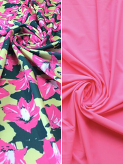 Load image into Gallery viewer, Pink + Green Floral &amp; Tropic Pink Matte Swim Bundle | 1/2YD Each
