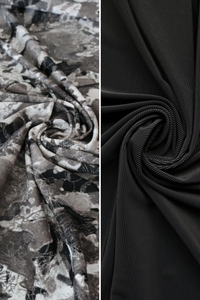 Monochrome Abstract Floral & Black Ribbed Swim Bundle | 1/2YD Each