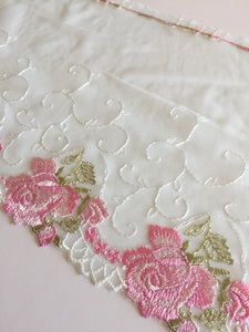Pink/Mint Green 7.25" Wide Embroidered Lace Trim