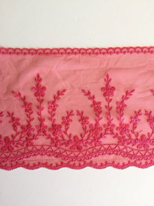 Rose Red 5.25" Wide Embroidered Lace Trim