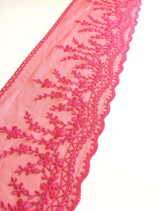 Rose Red 5.25" Wide Embroidered Lace Trim
