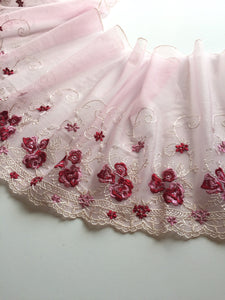 Pink/Red/White 9" Wide Embroidered Lace Trim