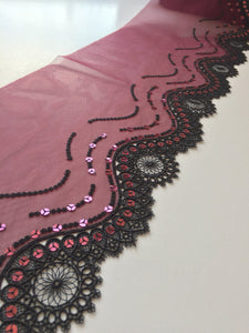 Burgundy & Black 7.25" Wide Embroidered Lace Trim