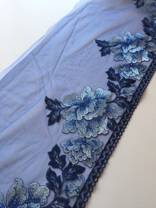 Blue & Gray 8.5" Wide Embroidered Lace Trim