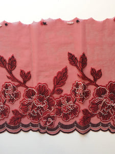Red/Black/White 8" Wide Embroidered Lace Trim