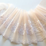 Load image into Gallery viewer, Light Peach/White 7" Wide Embroidered Lace Trim
