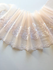 Load image into Gallery viewer, Light Peach/White 7" Wide Embroidered Lace Trim