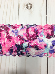 Load image into Gallery viewer, Pink &amp; Purple Floral Explosion 2.5&quot; Wide Stretch Lace
