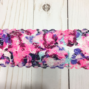 Pink & Purple Floral Explosion 2.5" Wide Stretch Lace