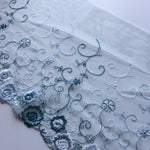 Load image into Gallery viewer, Teal/White/Periwinkle 9" Wide Embroidered Lace Trim
