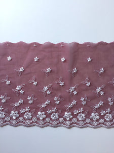 Maroon & White 7" Wide Embroidered Lace Trim