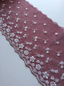 Maroon & White 7" Wide Embroidered Lace Trim