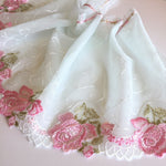 Load image into Gallery viewer, Pink/Mint Green 7.25" Wide Embroidered Lace Trim

